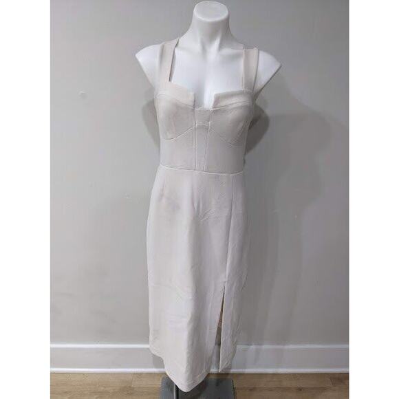 Finders Keepers Sz 10 Luna Sheath Dress White Crepe Side Slit V Neck Sleeveless - Picture 4 of 9